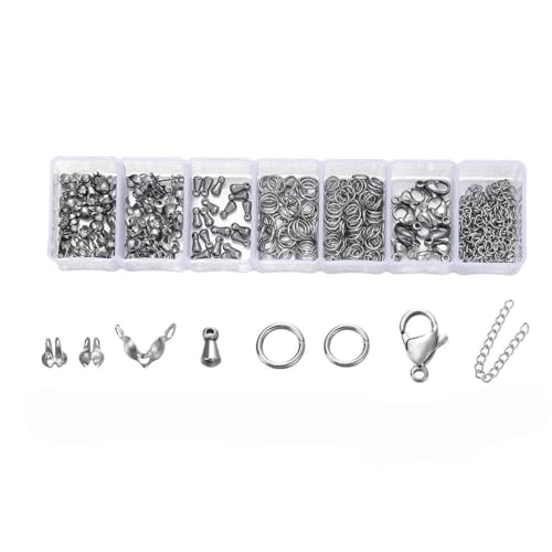 Edelstahl-Karabinerverschlüsse, offene Crimp-Perlenkappen, Set für DIY-Armband, Halskette, Schmuckherstellung, Bastelsets, Set 07 von HJGUI