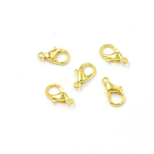 Gemischte 9 Farben 10/12/14/16 mm Metall-Karabinerhaken Endverbinder zur Schmuckherstellung von Halsketten und Armbändern zum Selbermachen, Gold-10 mm x 50 Stück von HJGUI