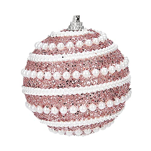 HJHIWE 12 Stück rosa Weihnachtskugeln Ornamente, 80 mm, glitzernde Weihnachtskugeln mit Kunststoffperle, bruchsichere Weihnachtskugeln zum Aufhängen, Weihnachtsbaum-Dekoration für von HJHIWE