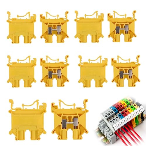 HJIAMA 10 Stück UK5N Reihenklemmen Hutschiene, Gelb Durchgangsverbinder, Klemmleiste, Hutschienen Klemmen, fur Drahtdurchmesser 0.2-4mm² von HJIAMA