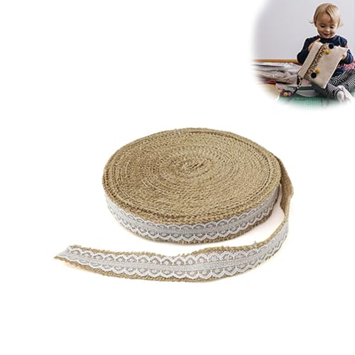 HJIAMA 20m Juteband mit Spitze, Jute Geschenkband Set, Vintage Spitzenband Jute, mit Spitzenkante, für Zuhause, Hochzeit, Weihnachten, Dekorative Marmeladengläser, Geschenke, Kunsthandwerk von HJIAMA