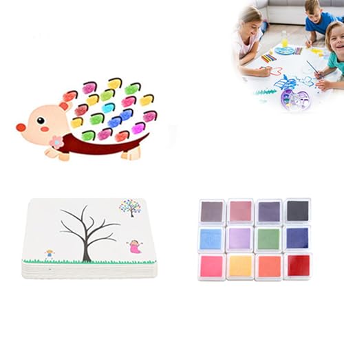 HJIAMA Fingerstempel 12 Stück, Fingerabdruck Set Farben, mit 30 Zeichenkarten Förderung Kreativität, Stempelkissen Bunt, Stempelkissen für Fingermalerei, Mattenmalerei, Scrapbooking von HJIAMA