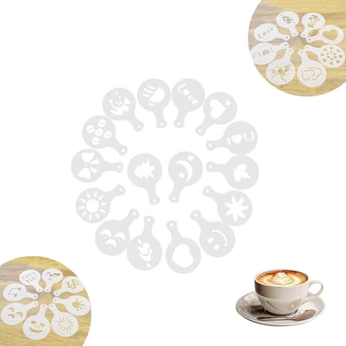 HJIAMA Kaffee Deko Schablonen 32 Teile, Schablonen für Cappuccino Set mit Verschiedenen Mustern, Schablonen für Kaffee für Zubereitung Kaffee, Kuchen und Backformen von HJIAMA