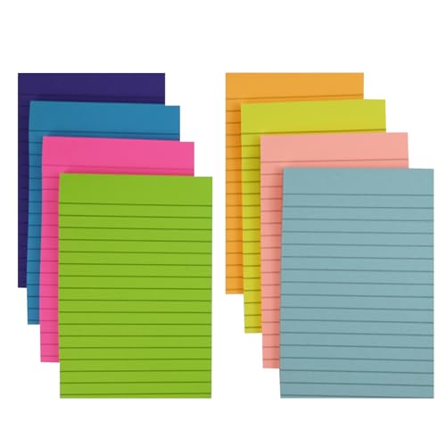 360 Blatt Bunte Linierte Notizzettel, 10x15cm Linierte Haftnotizen, Große Haftnotizblöcke, Selbstklebender Notizblock mit Streifen, Abziehbare Leuchtende Farben Sticky Notes für Büro und Schule von HJJMN