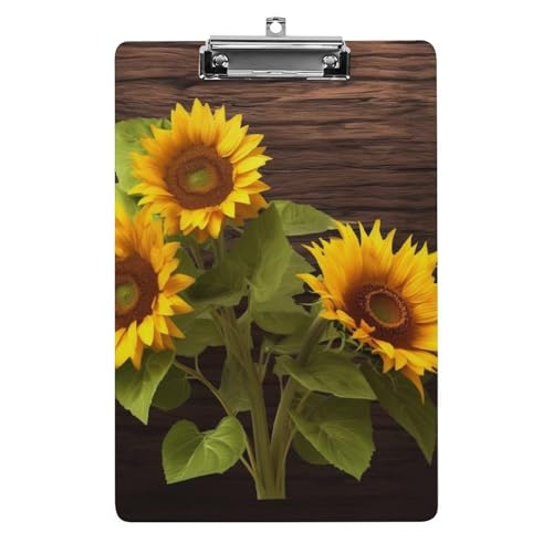 Acryl-Klemmbretter mit Sonnenblumen-Motiv, mit flachem Profil, zum Aufhängen, personalisierte Klemmbretter, entworfen für Büro und Feld, Standard-A4, Briefgröße 21,6 x 31,8 cm von HJKBCV