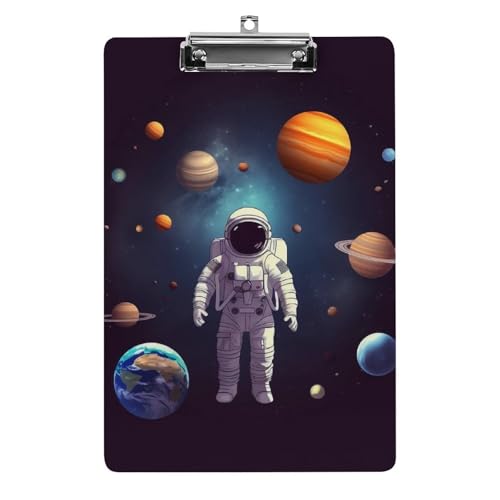 Astronaut Sonnensystem Planeten Acryl-Klemmbretter mit niedrigem Profil-Clip zum Aufhängen, personalisierte Klemmbretter, entworfen für Büro und Feld, Standard-A4, Briefgröße 21,6 x 31,8 cm von HJKBCV