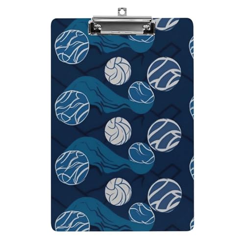 Blaue Volleyball-Klemmbretter aus Acryl mit flachem Profil-Clip zum Aufhängen, personalisierte Klemmbretter für Büro und Feld, Standard-A4, Briefgröße 21,6 x 31,8 cm von HJKBCV