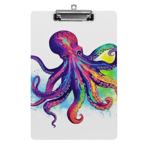 Bunte Oktopus-Klemmbretter aus Acryl mit flachem Profil, zum Aufhängen, personalisierte Klemmbretter, entworfen für Büro und Feld, Standard-A4, Briefgröße 21,6 x 31,8 cm von HJKBCV