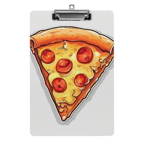 Cartoon-Pizza-Acryl-Klemmbretter mit flachem Profil-Clip zum Aufhängen, personalisierte Klemmbretter für Büro und Feld, Standard-A4, Briefgröße 21,6 x 31,8 cm von HJKBCV