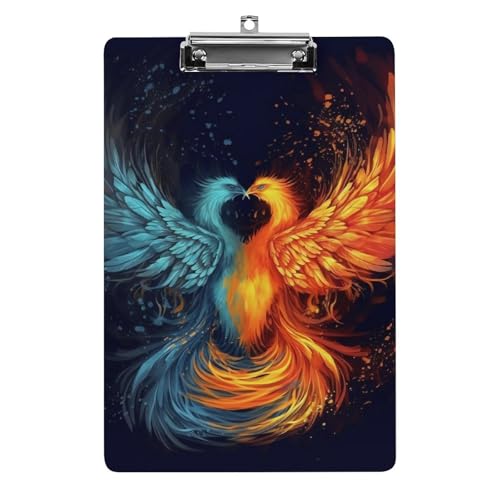 Fire and Water Phoenix Acryl-Klemmbretter mit flachem Profil-Clip zum Aufhängen, personalisierte Klemmbretter, entworfen für Büro und Feld, Standard-A4, Briefgröße 21,6 x 31,8 cm von HJKBCV