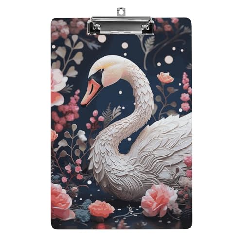 Floral Swan Acryl-Klemmbretter mit flachem Profil-Clip zum Aufhängen, personalisierte Klemmbretter, entworfen für Büro und Feld, Standard-A4, Briefgröße 21,6 x 31,8 cm von HJKBCV