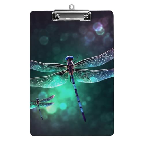 Galaxy Animal Libelle Acryl-Klemmbretter mit flachem Profil-Clip zum Aufhängen, personalisierte Klemmbretter, entworfen für Büro und Feld, Standard-A4, Briefgröße 21,6 x 31,8 cm von HJKBCV