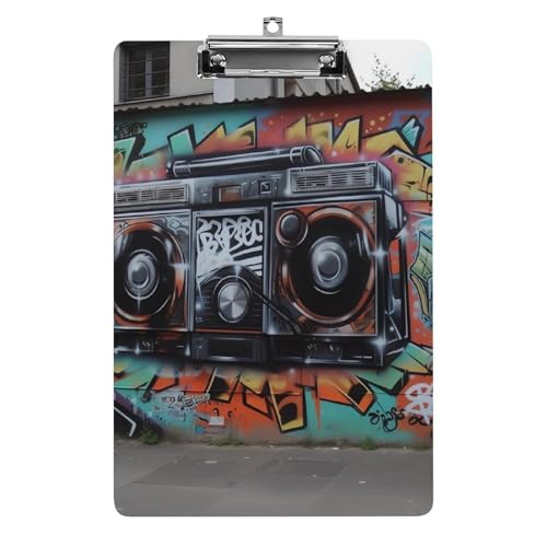 Graffiti-Hip-Hop-Klemmbretter aus Acryl mit flachem Profil-Clip zum Aufhängen, personalisierte Klemmbretter, entworfen für Büro und Feld, Standard-A4, Briefgröße 21,6 x 31,8 cm von HJKBCV