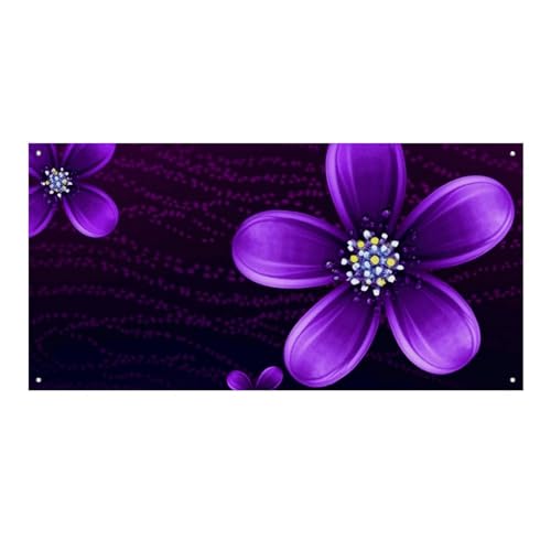 Große Banner, personalisierbares Banner, Hofbanner, Schild, violette Blume, Partyschilder, 300D-Polyester, blanko, Banner mit vier runden Metalllöchern, Banner für Party-Dekoration von HJKBCV