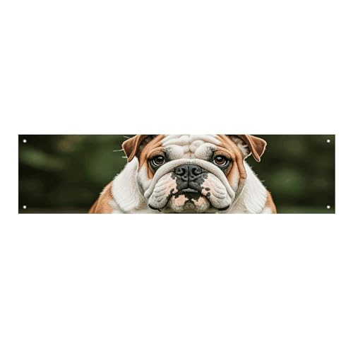 Große Banner, personalisiertes Banner, Hof-Banner, Schild, niedliche englische Bulldogge, Partyschilder, 300D-Polyester, blanko, Banner mit vier runden Metalllöchern, Banner für Party-Dekoration von HJKBCV