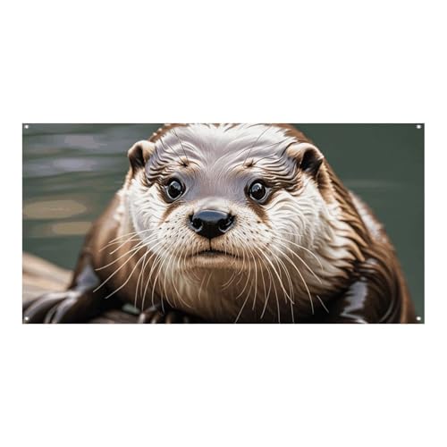 Große Banner, personalisiertes Banner, Hof-Banner, Schild, niedlicher Otter-Partyschilder, 300D-Polyester, blanko, Banner mit vier runden Metalllöchern, Banner für Party-Dekoration von HJKBCV