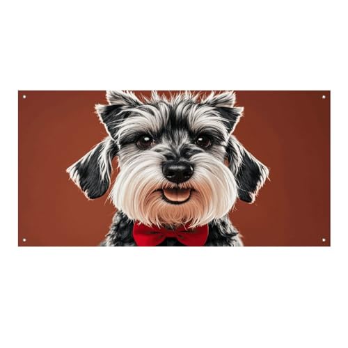 Großes Banner, personalisierbares Banner, Hofbanner, Schild, Öl, niedliche Schnauzer-Hunde, Partyschilder, 300D-Polyester, blanko, Banner mit vier runden Metalllöchern, Banner für Party-Dekoration von HJKBCV