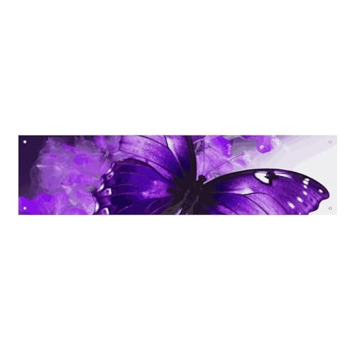 Großes Banner, personalisierbares Banner, Hofbanner, Schild, violetter Schmetterling, Partyschilder, 300D-Polyester, blanko, Banner mit vier runden Metalllöchern, Banner für Party-Dekoration von HJKBCV