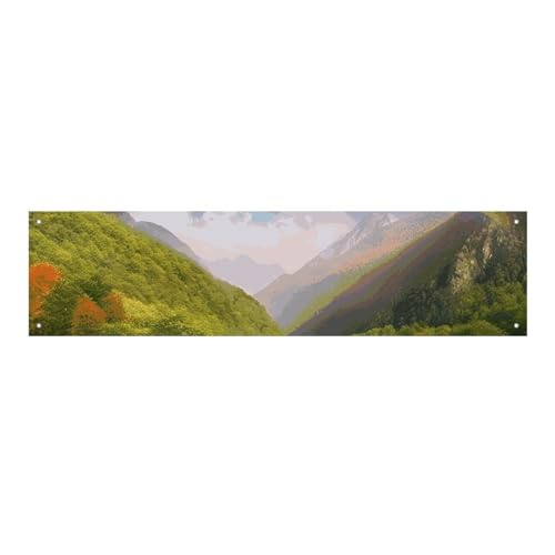 Großes Banner, personalisiertes Banner, Hof-Banner, Schild, Bergtal mit Regenbogen-Partyschildern, 300D-Polyester, blanko, Banner mit vier runden Metalllöchern, Banner für Party-Dekoration von HJKBCV