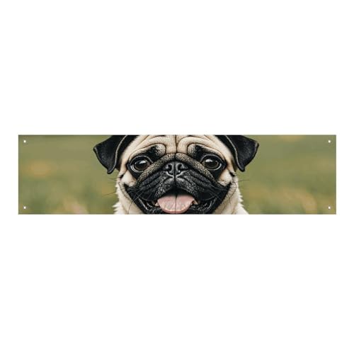 Großes Banner, personalisiertes Banner, Hof-Banner, Schild, Imagen De Pug-Standard, Partyschilder, 300D-Polyester, blanko, Banner mit vier runden Metalllöchern, Banner für Party-Dekoration von HJKBCV