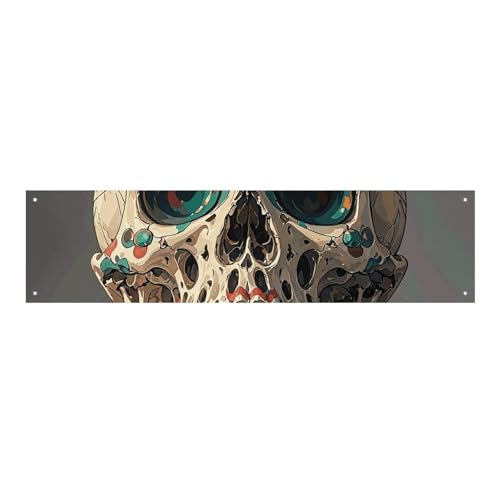 Großes Banner, personalisiertes Banner, Hof-Banner, Schild, Totenkopf, Rock-Roll-Skelett-Knochen, Partyschilder, 300D-Polyester, blanko, Banner mit vier runden Metalllöchern, Banner für von HJKBCV