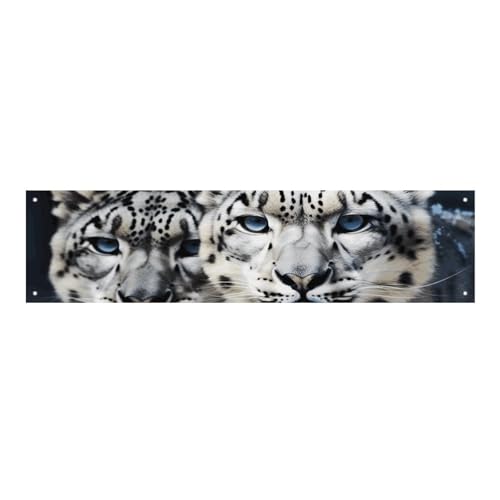 Großes Banner, personalisiertes Banner, Hof-Banner, Schild, blauäugiger Schneeleopard, Partyschilder, 300D-Polyester, blanko, Banner mit vier runden Metalllöchern, Banner für Party-Dekoration von HJKBCV