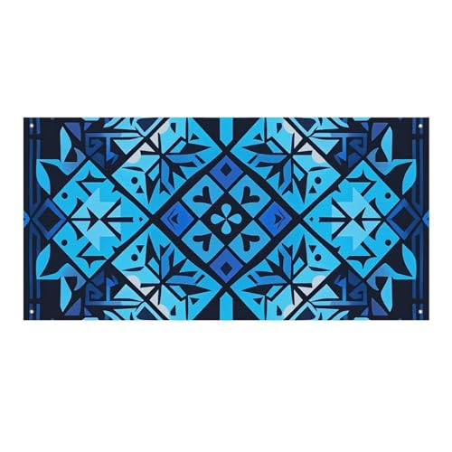 Großes Banner, personalisiertes Banner, Hof-Banner, Schild, blaues polynesisches Maori-Stammes-Muster, Partyschilder, 300D-Polyester, blanko, Banner mit vier runden Metalllöchern, Banner für von HJKBCV