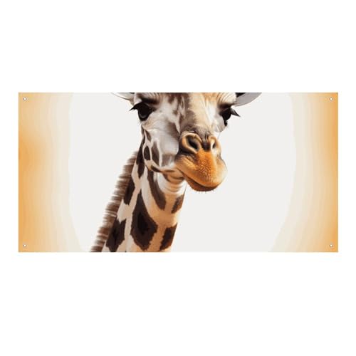 Großes Banner, personalisiertes Banner, Hof-Banner, Schild, niedliche Giraffe, Partyschilder, 300D-Polyester, blanko, Banner mit vier runden Metalllöchern, Banner für Party-Dekoration von HJKBCV