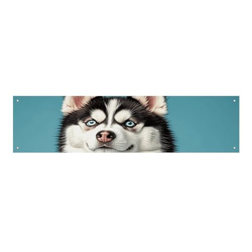 Großes Banner, personalisiertes Banner, Hof-Banner, Schild, niedlicher Husky, Partyschilder, 300D-Polyester, blanko, Banner mit vier runden Metalllöchern, Banner für Party-Dekoration von HJKBCV