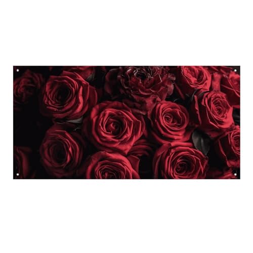 Großes Banner, personalisiertes Banner, Hof-Banner, Schild, rote Rose, Partyschilder, 300D-Polyester, blanko, Banner mit vier runden Metalllöchern, Banner für Party-Dekoration von HJKBCV