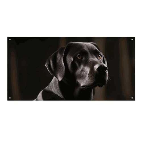 Großes Banner, personalisiertes Banner, Hof-Banner, Schild, schwarzer Labrador, Partyschilder, 300D-Polyester, blanko, Banner mit vier runden Metalllöchern, Banner für Party-Dekoration von HJKBCV