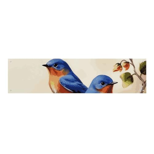 Großes Banner, personalisiertes Banner, Hof-Banner, Schild "Happy Bluebirds", Partyschilder, 300D-Polyester, blanko, Banner mit vier runden Metalllöchern, Banner für Party-Dekoration von HJKBCV