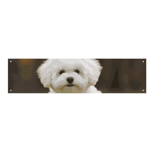 Großes Banner, personalisiertes Banner, Hofbanner, Schild, Bichon Frisé, Hunde-Partyschilder, 300D-Polyester, blanko, Banner mit vier runden Metalllöchern, Banner für Party-Dekoration von HJKBCV