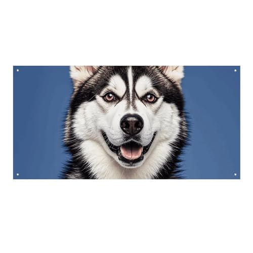 Großes Banner, personalisiertes Banner, Hofbanner, Schild, Husky-Hund, Partyschilder, 300D-Polyester, blanko, Banner mit vier runden Metalllöchern, Banner für Party-Dekoration von HJKBCV