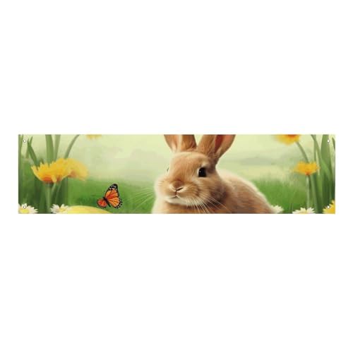 Großes Banner, personalisiertes Banner, Hofbanner, Schild, Osterhase, Frühling, Schmetterling, Partyschilder, 300D Polyester, blanko, Banner mit vier runden Metalllöchern, Banner für Party-Dekoration von HJKBCV