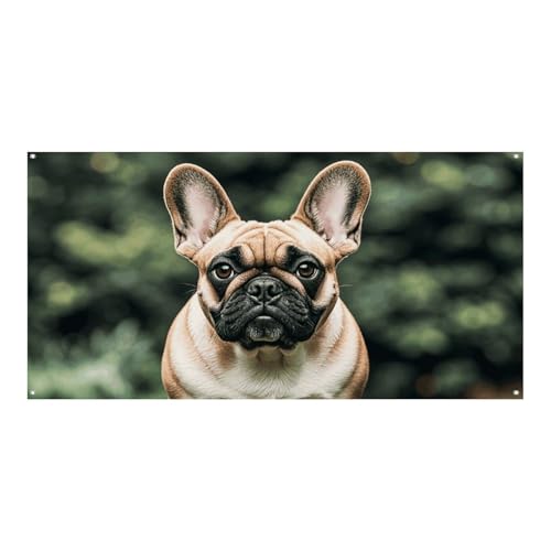 Großes Banner, personalisiertes Banner, Hofbanner, Schild, lange Ohren, französische Bulldogge, Partyschilder, 300D Polyester, blanko, Banner mit vier runden Metalllöchern, Banner für Party-Dekoration von HJKBCV