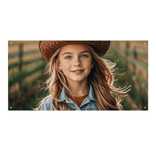 Großes Banner, personalisiertes Banner, Hofbanner, Schild mit Cowgirl-Stiefeln, Hut auf Bauernhöfen, Partyschilder, 300D-Polyester, blanko, Banner mit vier runden Metalllöchern, Banner für von HJKBCV