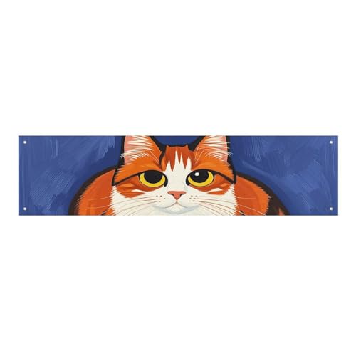 Großes Banner, personalisiertes Banner, Hofbanner aus der Mitte des Jahrhunderts, moderne Kunst, Katzen, Partyschilder, 300D-Polyester, blanko, Banner mit vier runden Metalllöchern, Banner für von HJKBCV