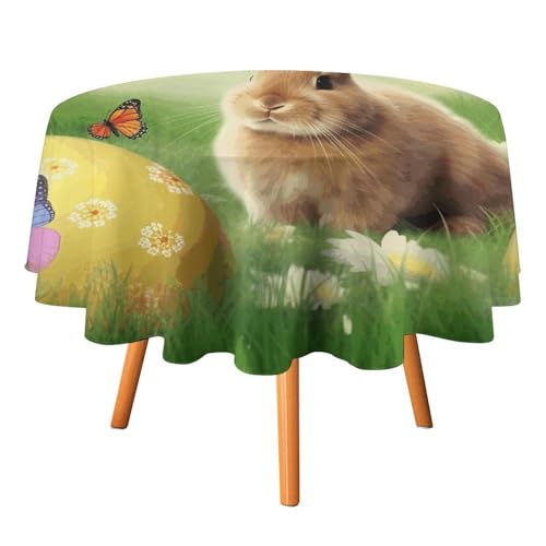 HJKBCV Tischdecke, wasserdicht, 300D-Polyester, Tischdecke, Osterhase, Frühlingsschmetterling, Tischdecke für Küche, knitterfrei, Tischdecken für Esstisch, für den Außenbereich von HJKBCV