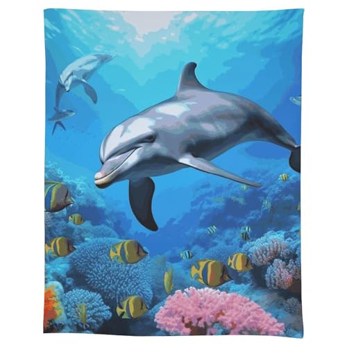 HJKBCV Tischdecke, wasserdicht, 300D-Polyester, Tischdecke Delfin im Korallenriff, Tischdecke für Küche, knitterfrei, Tischdecken für Esstisch, für den Außenbereich von HJKBCV