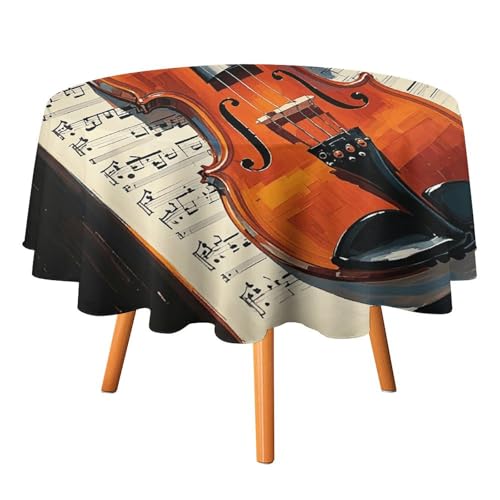 HJKBCV Tischdecke, wasserdicht, 300D-Polyester, Tischdecke für Violine, Notenblätter, für Küche, knitterfrei, Tischdecken für Esstisch, für den Außenbereich von HJKBCV