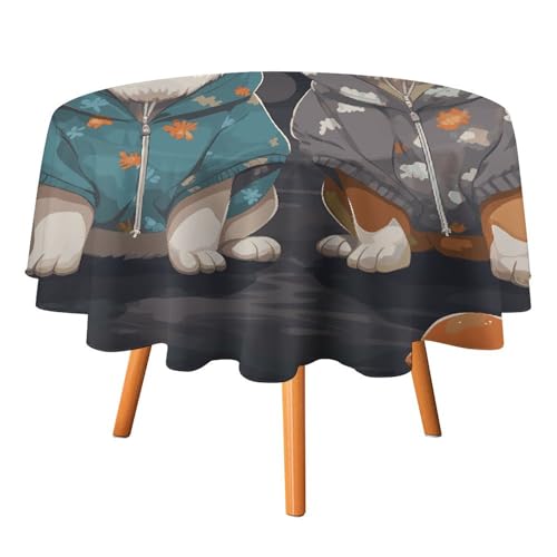 HJKBCV Tischdecke, wasserdicht, 300D-Polyester, Tischdecke mit Corgi-Hunden, für Küche, knitterfrei, Tischdecken für Esstisch, für den Außenbereich von HJKBCV