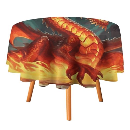 HJKBCV Tischdecke, wasserdicht, 300D-Polyester, Tischdecke mit Drachenkönig im Feuer, Tischdecke für Küche, knitterfrei, Tischdecken für Esstisch, für den Außenbereich von HJKBCV