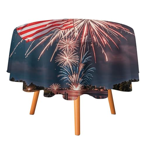 HJKBCV Tischdecke, wasserdicht, 300D-Polyester, Tischdecke mit Feuerwerk, amerikanische Flagge, 4. Juli, Tischdecke für Küche, knitterfrei, Tischdecken für Esstisch, für den Außenbereich von HJKBCV