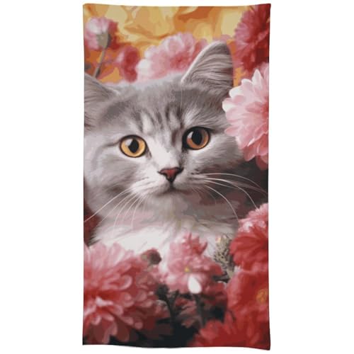 HJKBCV Tischdecke, wasserdicht, 300D-Polyester, Tischdecke mit Katze in Blumen, Tischdecke für Küche, knitterfrei, Tischdecken für Esstisch, für den Außenbereich von HJKBCV