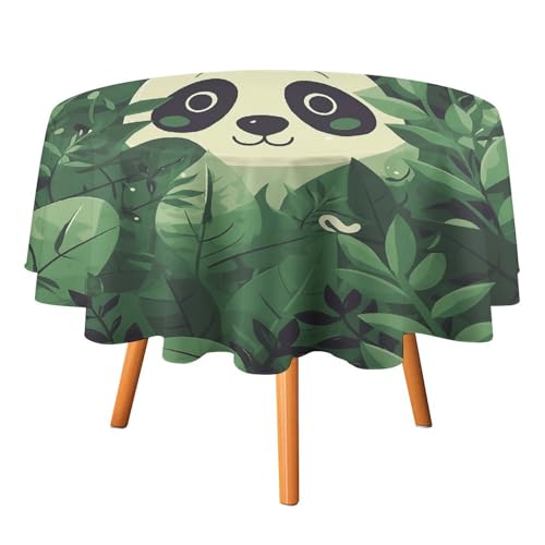 HJKBCV Tischdecke, wasserdicht, 300D-Polyester, Tischdecke mit grünen Blättern, Panda-Muster, Tischdecke für Küche, knitterfrei, Tischdecken für Esstisch, für den Außenbereich von HJKBCV