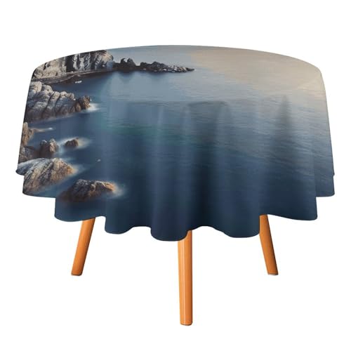 HJKBCV Tischdecke, wasserdicht, 300D-Polyester, Tischdecke mit italienischem Meer bei Sonnenuntergang, Tischdecke für Küche, knitterfrei, Tischdecken für Esstisch, für den Außenbereich von HJKBCV