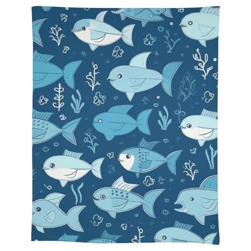 HJKBCV Tischdecke, wasserdicht, 300D-Polyester, Tischdecke mit niedlichem blauem Fisch, für Küche, knitterfrei, Tischdecken für Esstisch, für den Außenbereich von HJKBCV