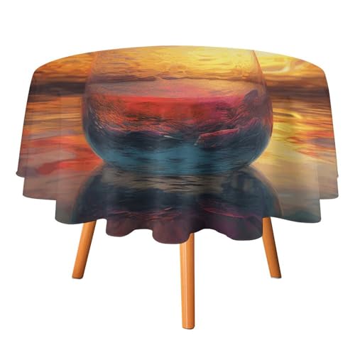 HJKBCV Tischdecke, wasserdicht, 300D-Polyester, buntes Glas, Sonnenuntergang, Tischdecke für Küche, knitterfrei, Tischdecken für Esstisch, für den Außenbereich von HJKBCV