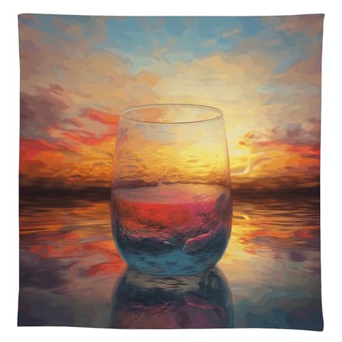 HJKBCV Tischdecke, wasserdicht, 300D-Polyester, buntes Glas, Sonnenuntergang, Tischdecke für Küche, knitterfrei, Tischdecken für Esstisch, für den Außenbereich von HJKBCV